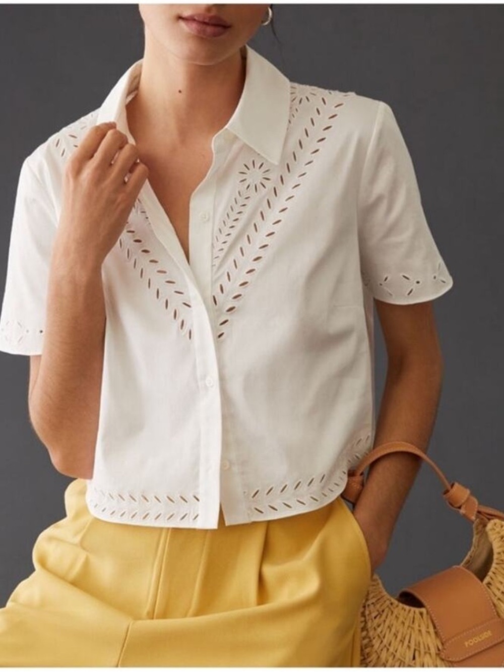 Favorite Daughter White Eyelet Short Sleeve Button-Down Shirt
